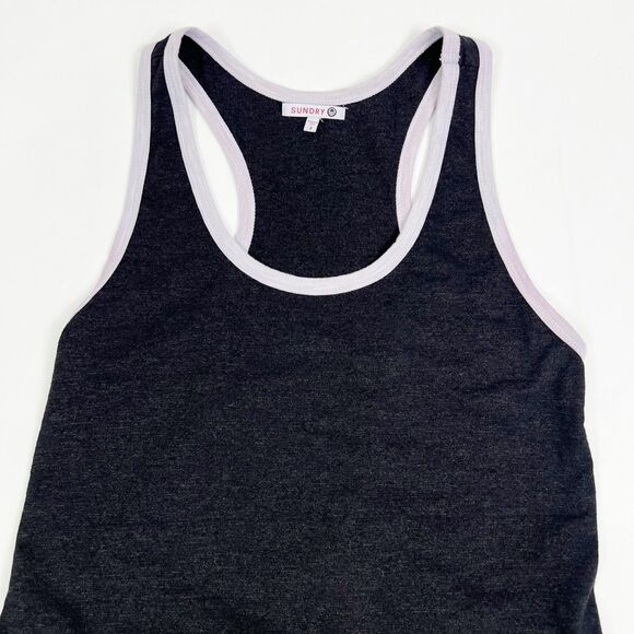 Sundry 2 Ringer Black Jersey Racerback Side Slit Tank Maxi Dress Size Medium - Picture 8 of 10